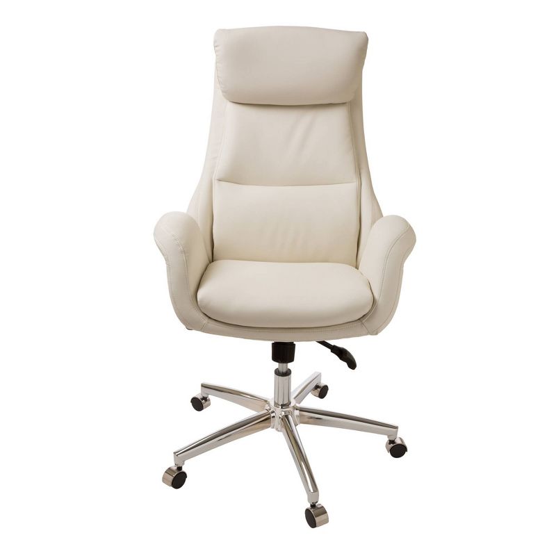 Mid Century Modern Bonded Leather Gaslift Adjustable Swivel Office Chair Cream - Glitzhome
