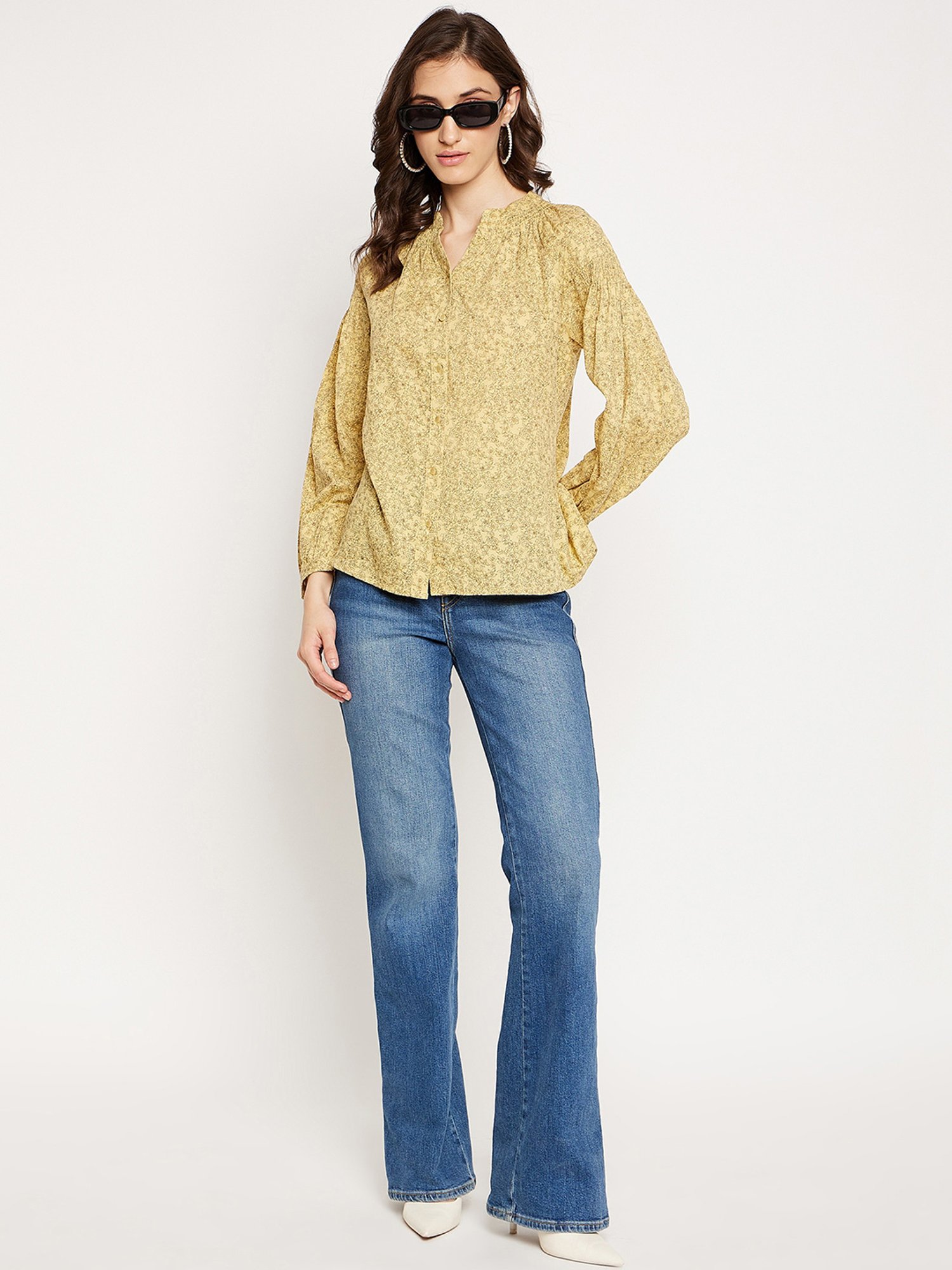 MADAME Mustard Printed Top