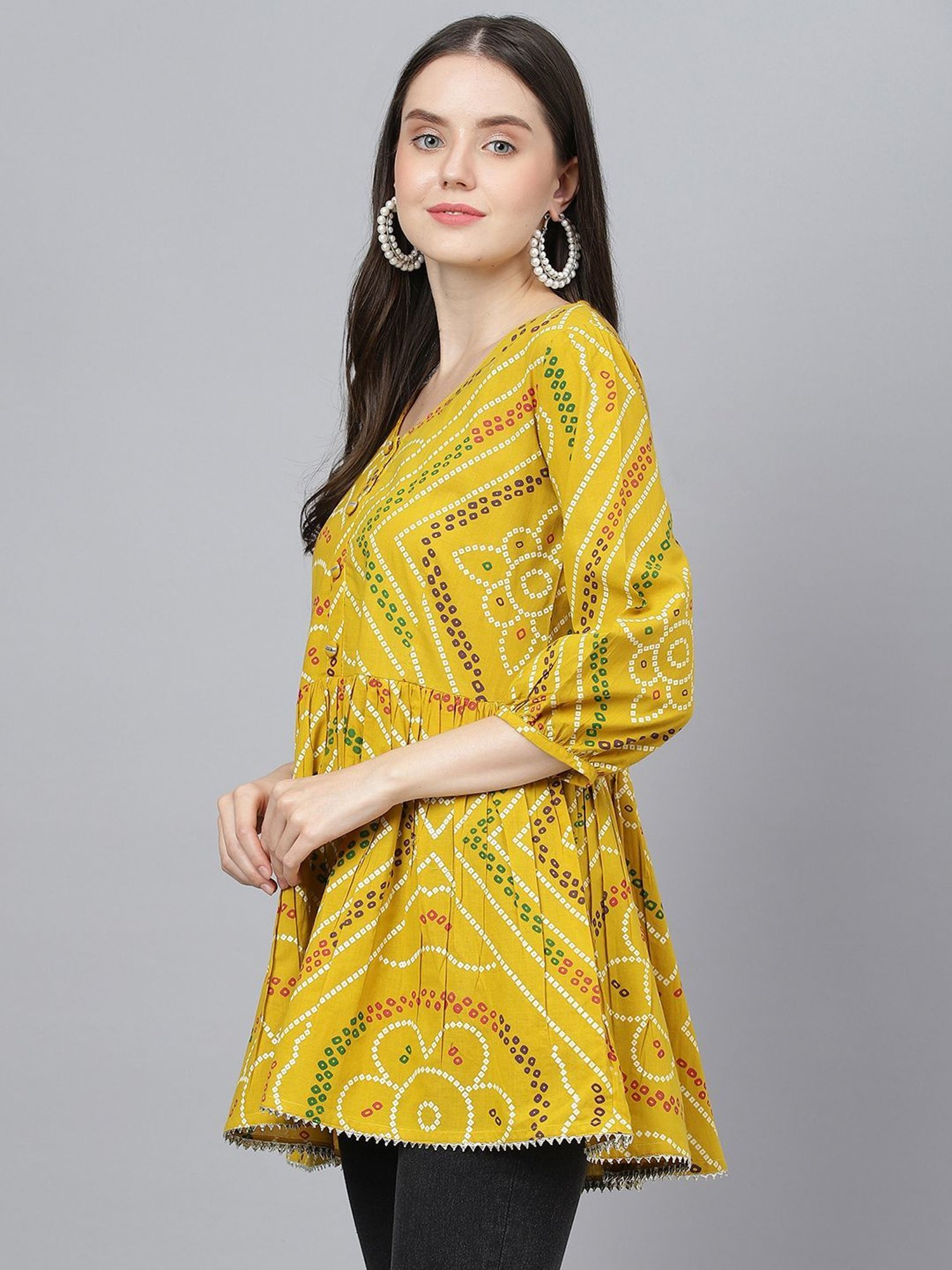 Divena Mustard Pure Cotton Printed Tunic