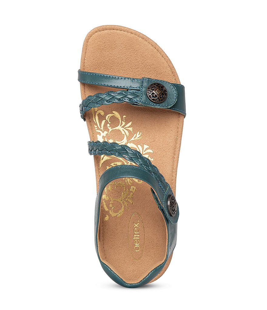 Aetrex Jillian Braided Leather Cork Wedge Sandals