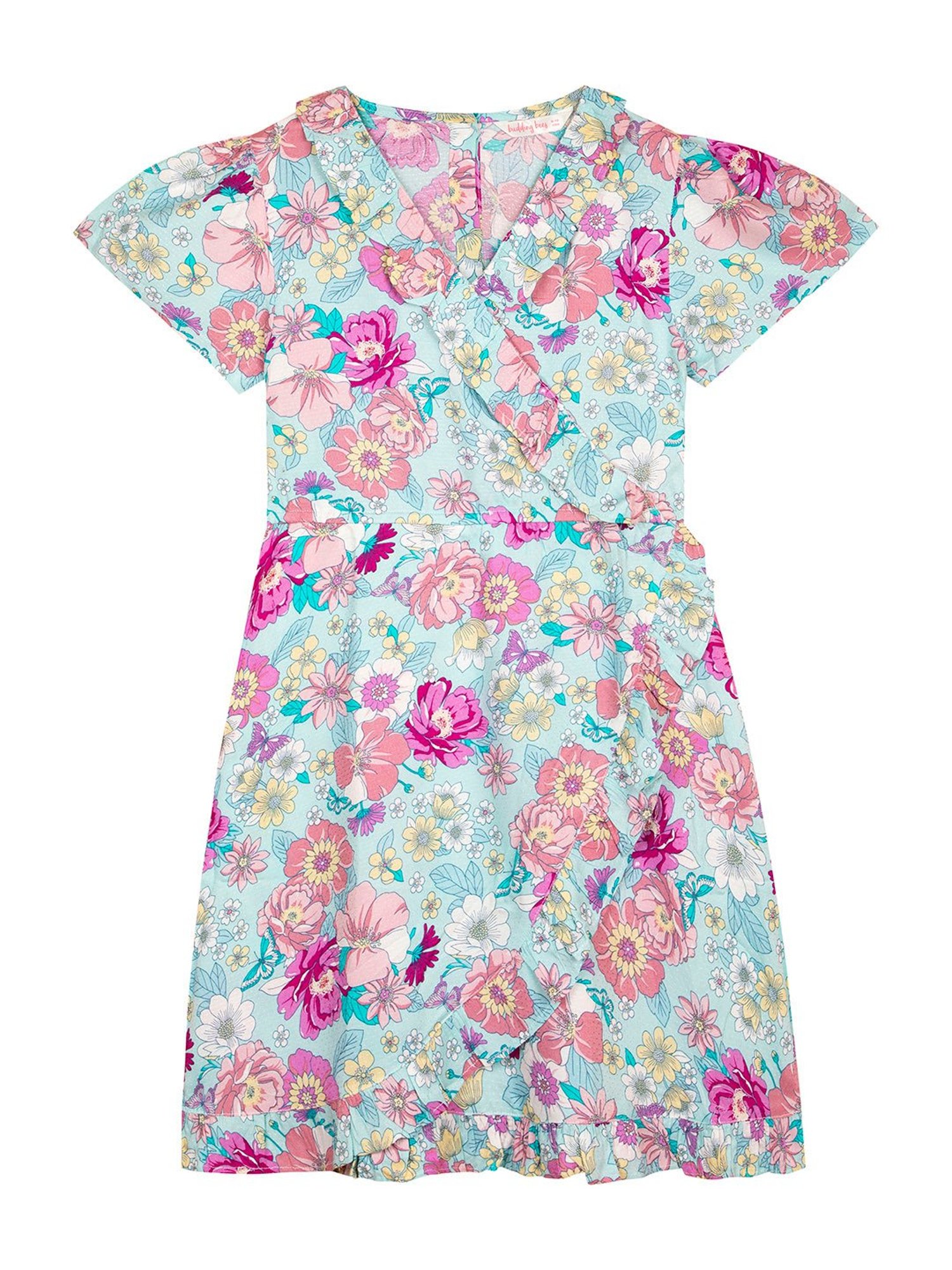 Budding Bees Kids Light Blue Floral Print Dress