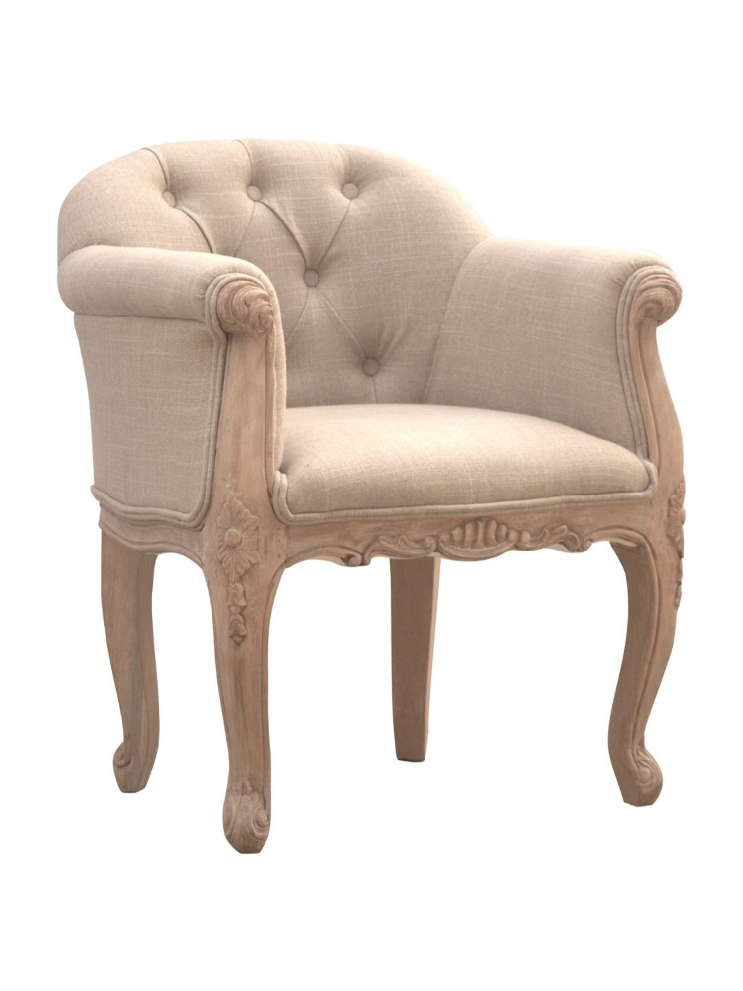 Artisan Furniture French Style Beige & Brown Wood Deep Button Chair