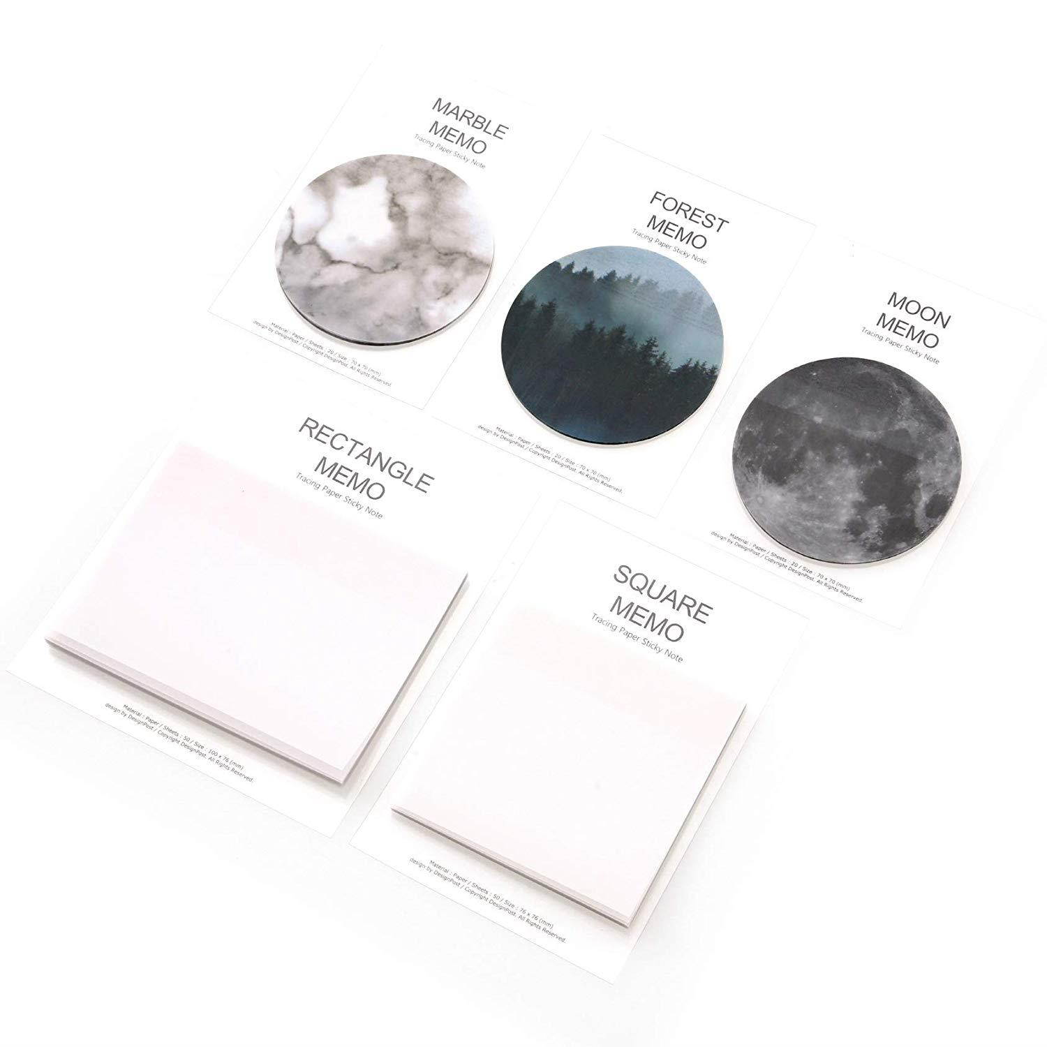 Creative Tracing Paper Sticky Memo 3 X 3 inches, 50 Sheets Cute Note Pads Square Styles Unique Self Adhesive Removable Transparent Memo Various Size Bookmark Page Flag