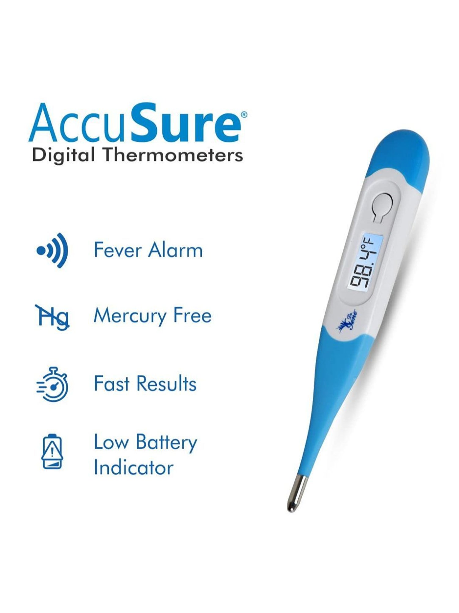 AccuSure MT402S Mercury-Free Highly Accurate Digital Thermometer with Storage Case
