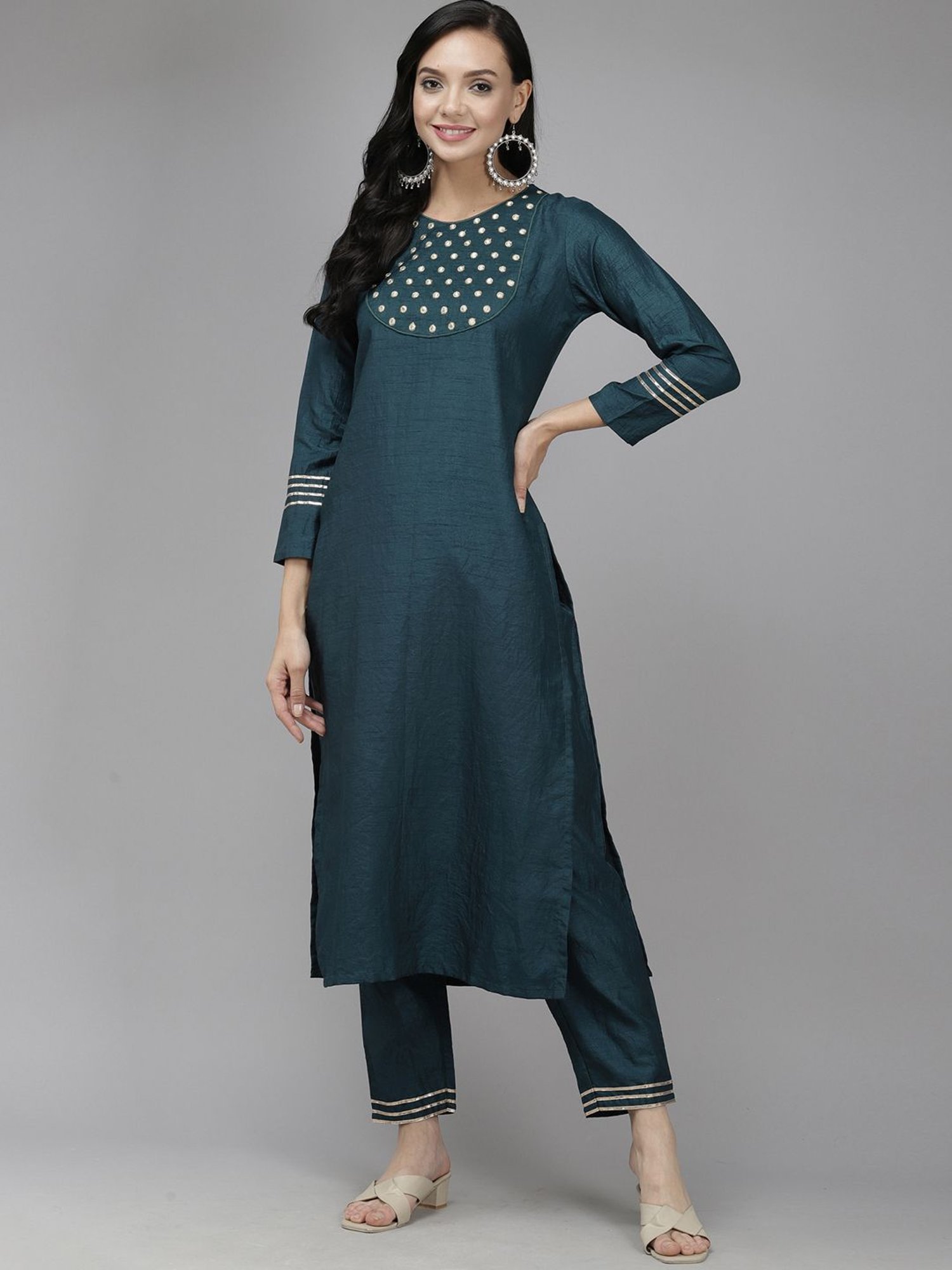 Indo Era Blue Embroidered Kurta Pant Set