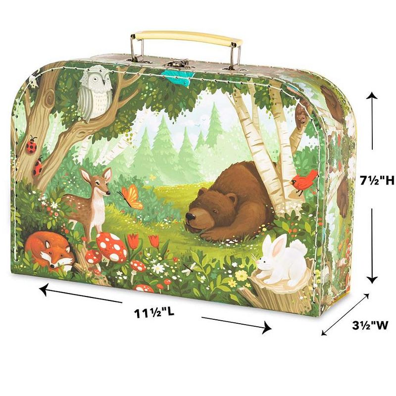 HearthSong 15-Piece Woodland-Themed Tin Tea Set with Carrying Case for Kids