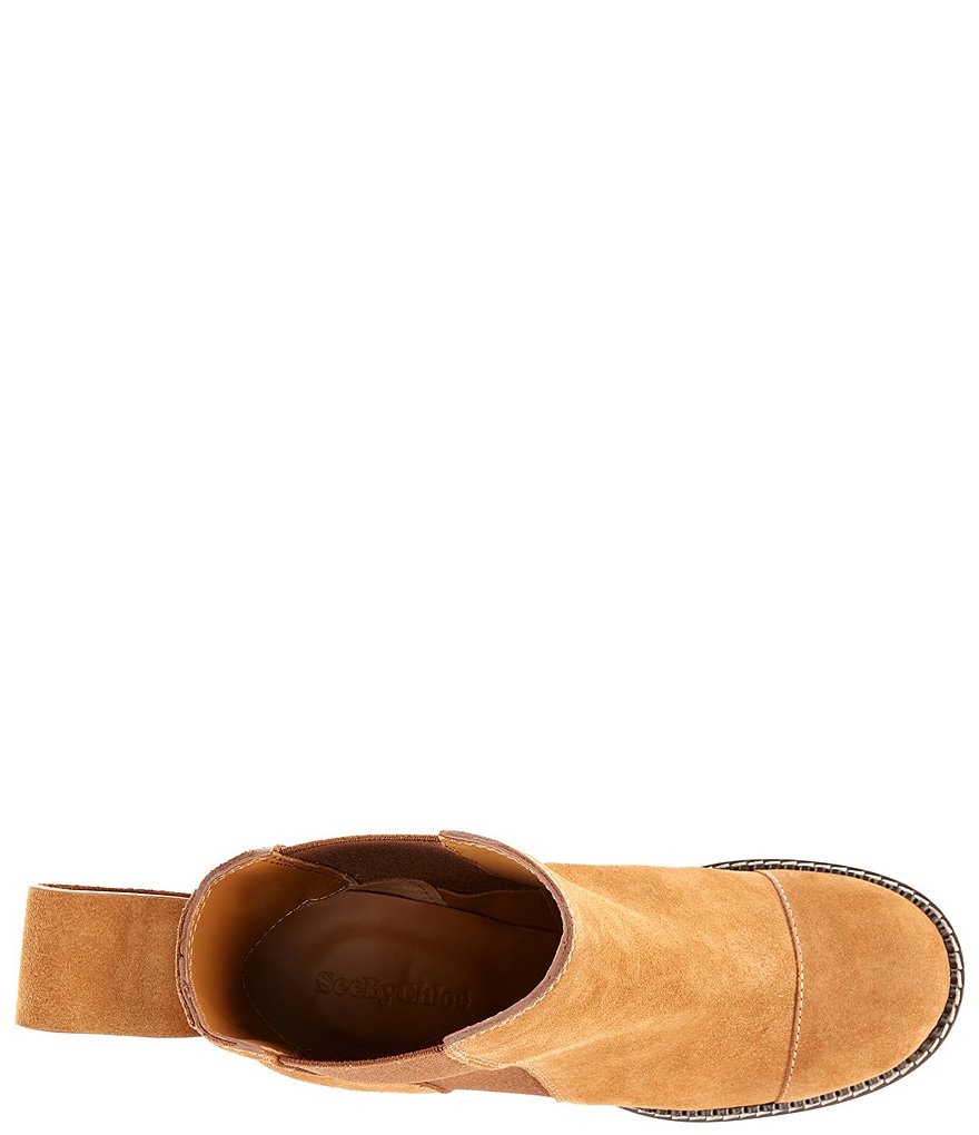 See by Chloe Mallory Suede Lug Sole Block Heel Chelsea Booties