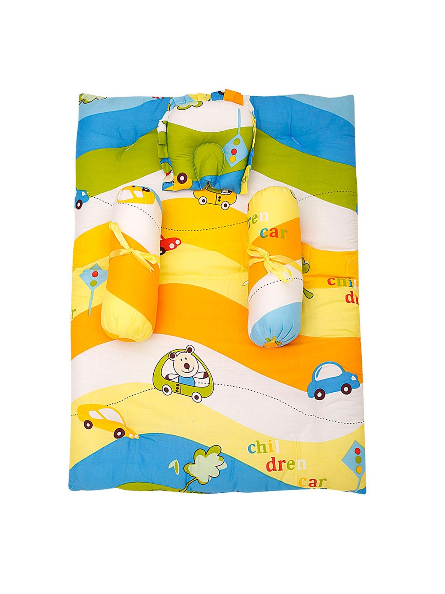 Baby Moo Cruising In My Car Multicolour Mattress Set with Neck Pillow and Bolsters
