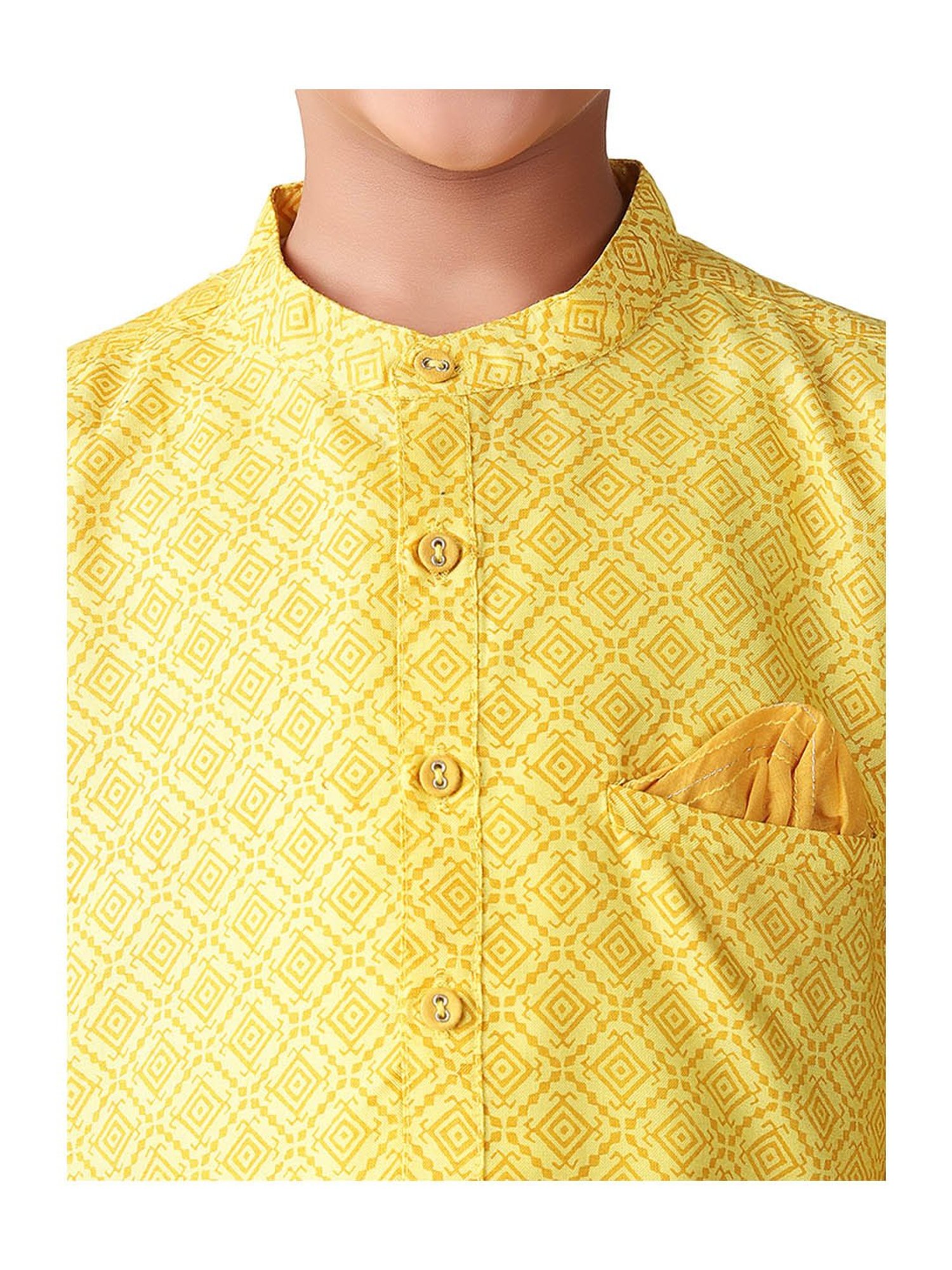 Fabindia Kids Yellow Printed Full Sleeves Kurta