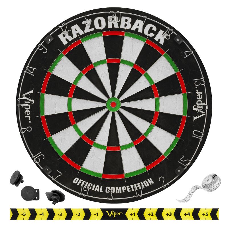 Viper Razorback Sisal/Bristle Dartboard with 22 Gram Steel Tip Darts, Laser Dart Throwline & Small Chalk Scoreboard