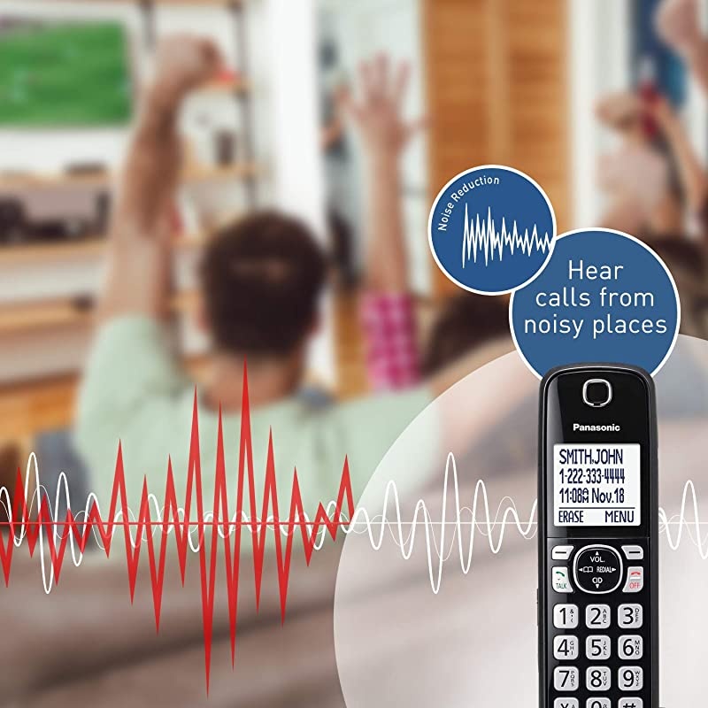 Cordless Phone System with Answering Machine, One-Touch Call Block, Enhanced Noise Reduction, Talking Caller ID and Intercom Voice Paging - 4 Handsets - KX-TGF544B (Black)