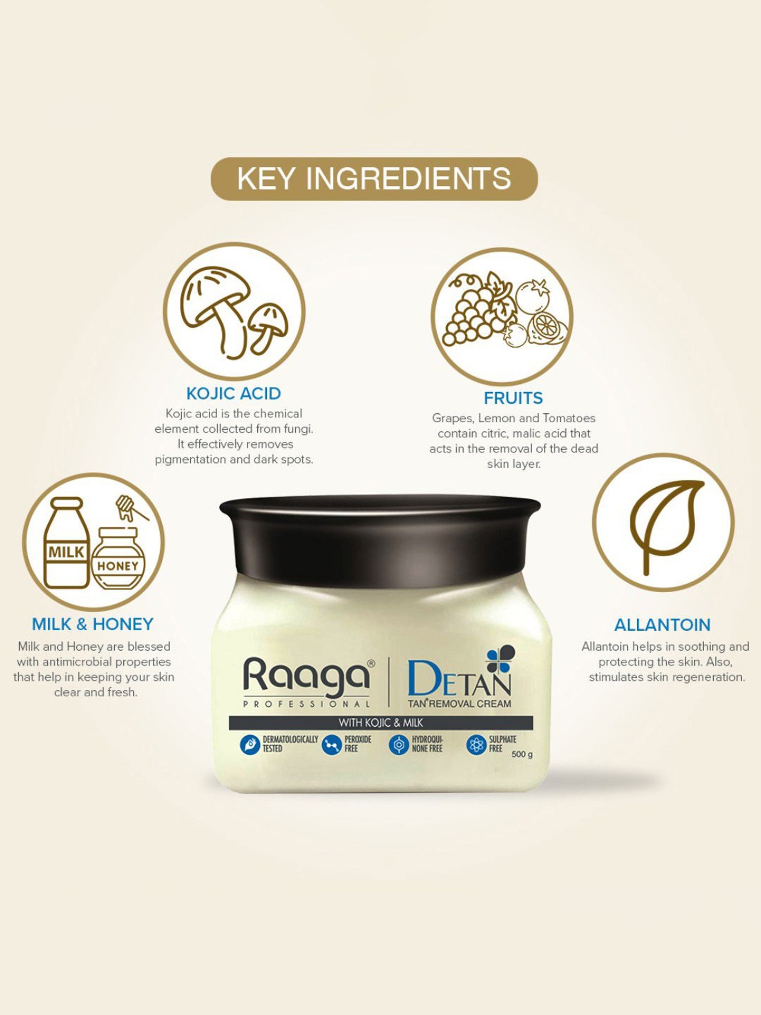 Raaga Professional Detan Tan Removal Cream - 500 gm