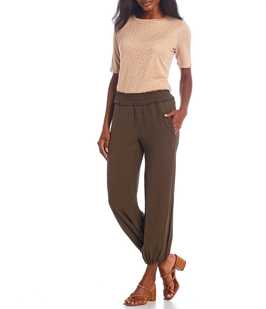 Democracy Smocked Waistband High Rise Pull-On Jogger Pants