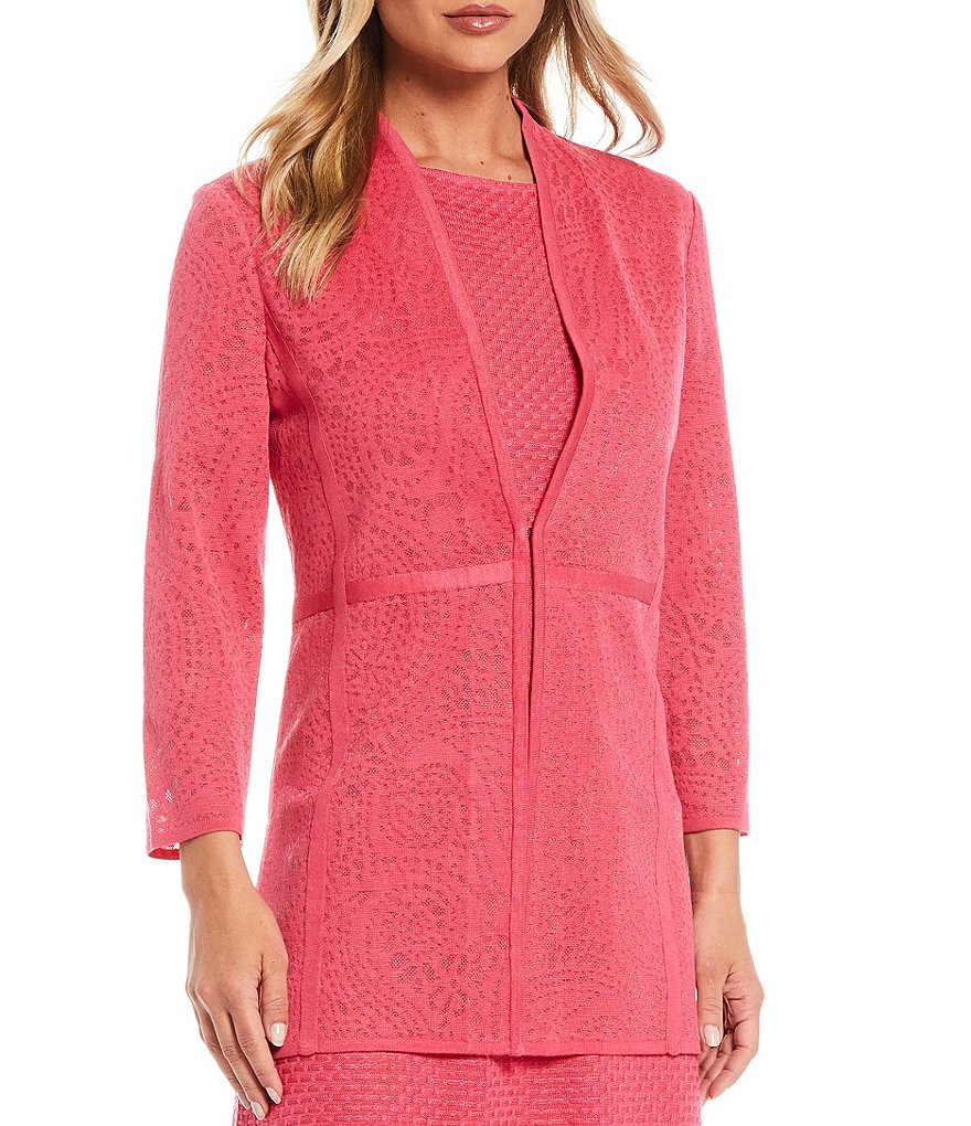 Misook Bracelet Sleeve Mandarin Sheer Paisley Jacket