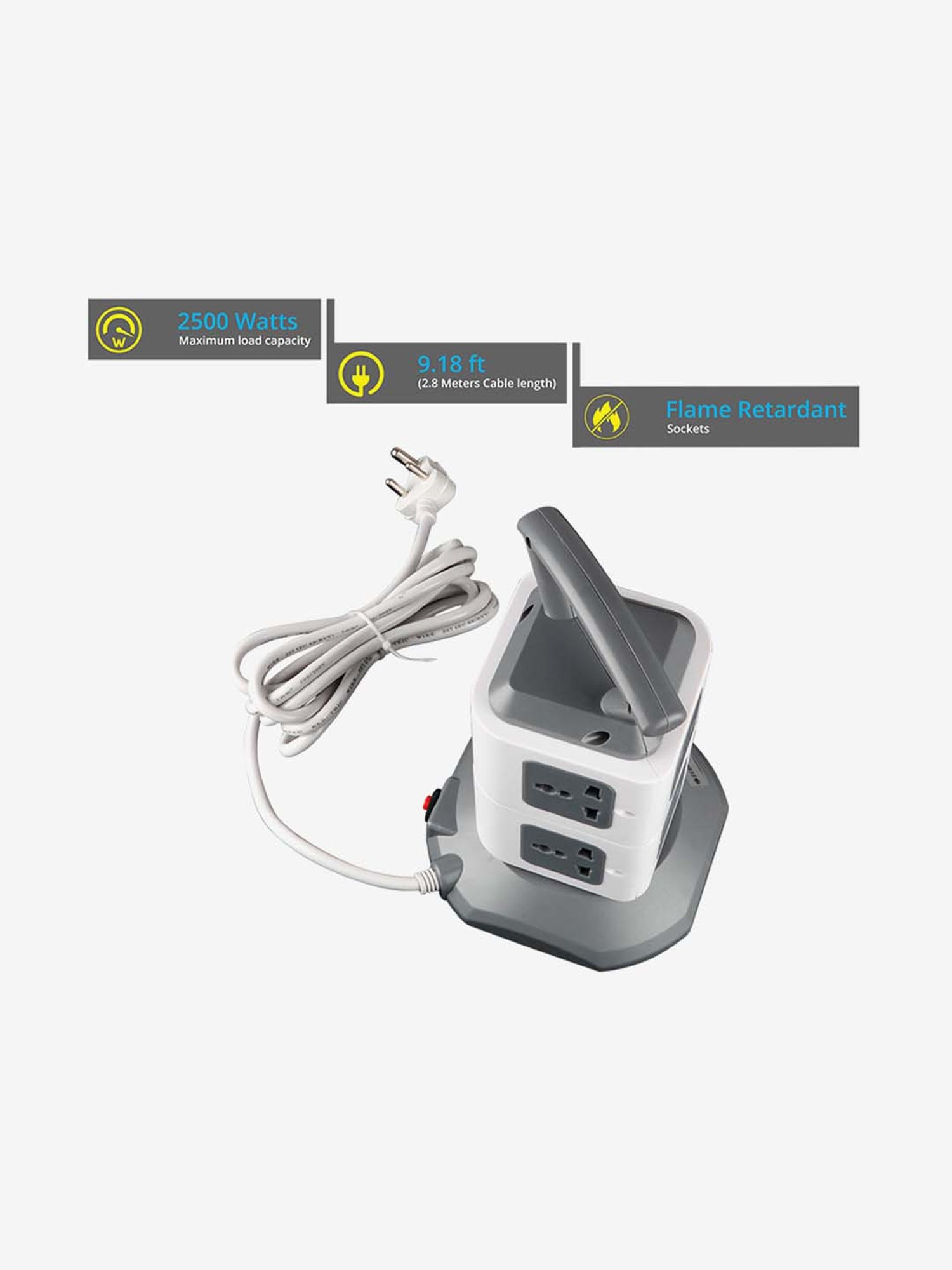 Zebronics ZEB-TS3320USB 2500W 7 Port with 2 USB Power Extension Socket (Grey)