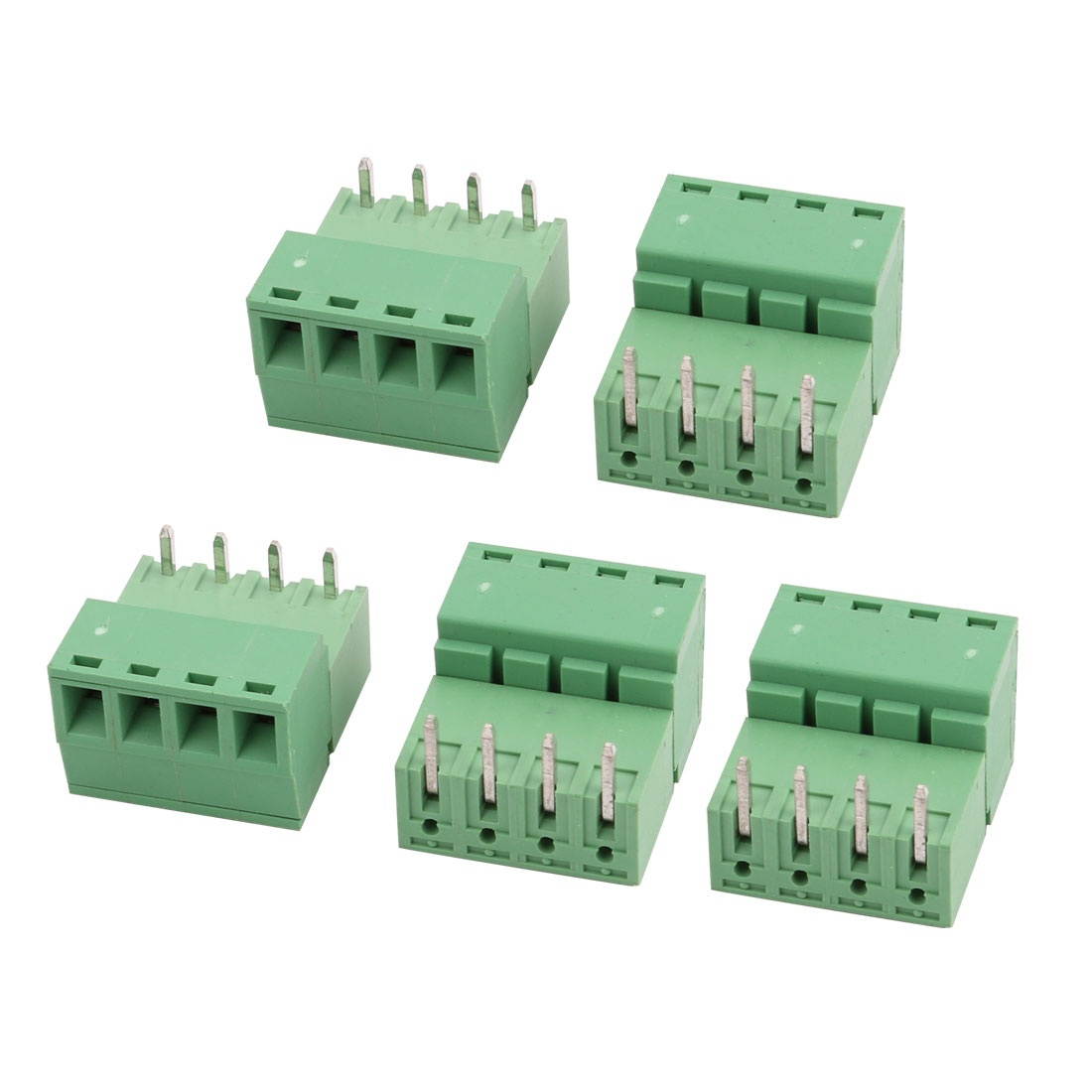 5 Sets 300V 8A 3.81mm Pitch 4P Male Female PCB Screw Terminal Block Connector Green