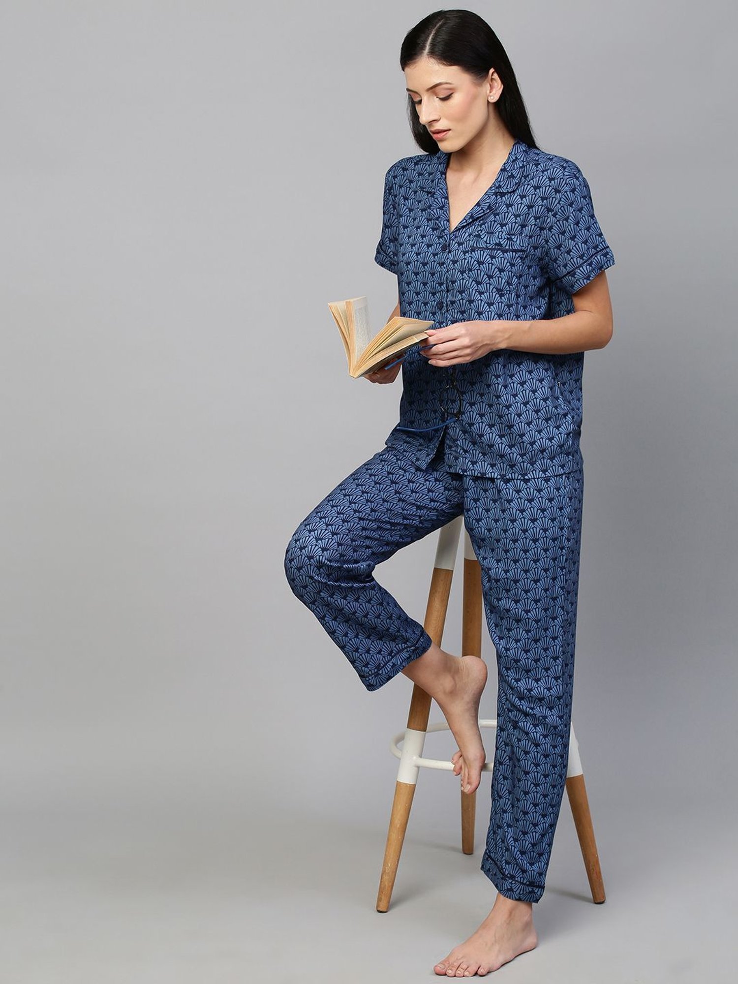 Chemistry Blue Printed Shirt With Pyjamas