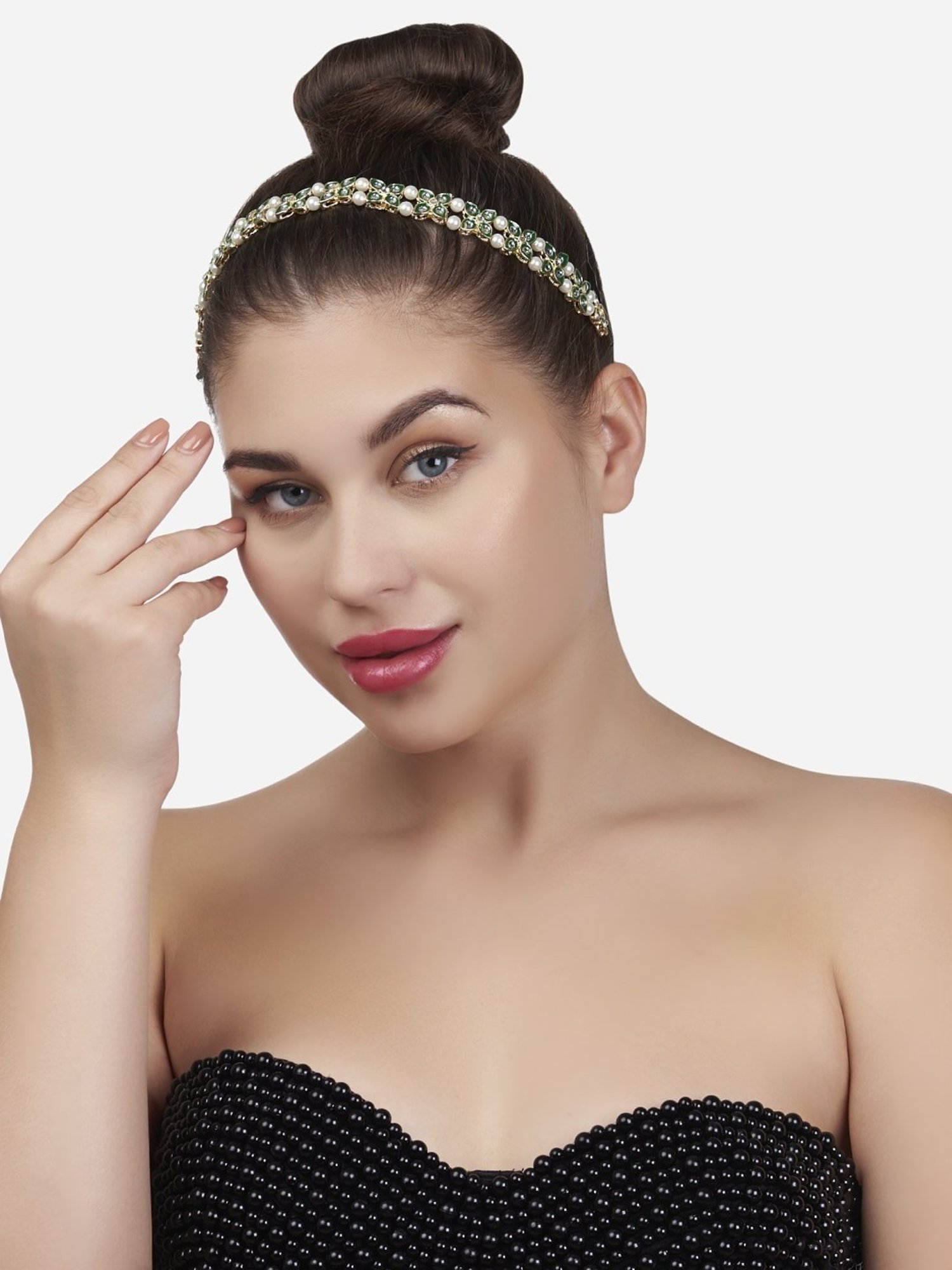 Zaveri Pearls Green Meenakari Flowers Traditional Kundan Head Chain-ZPFK13530