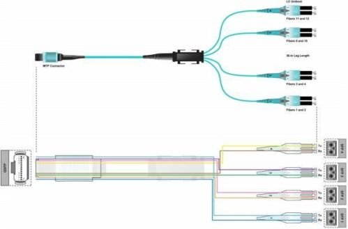 Certicable 3 Meters 10 FEET H757908QPH 8-Fiber MTP-LC QSFP SFP+ OM3 50/125 Fan Out Cable