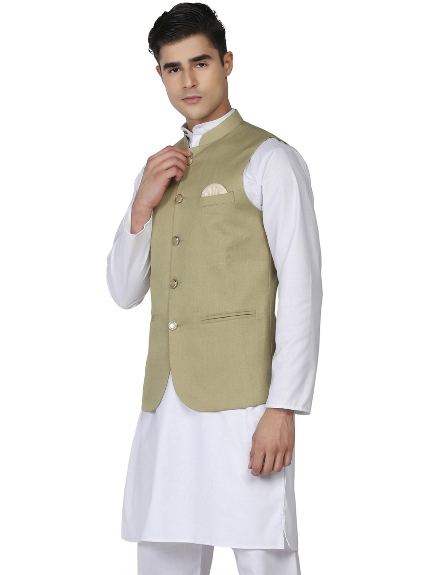 Tahvo Green Satin Slim Fit Nehru Jacket