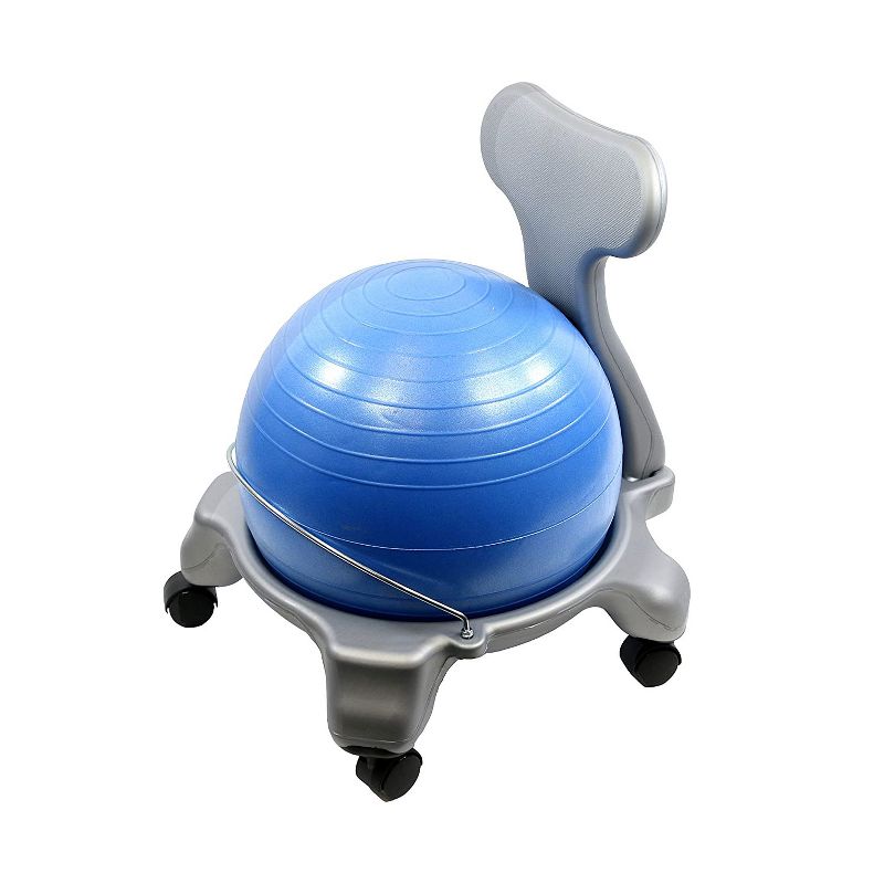 CanDo 30-1795 Ergonomic 15 Inch Child Plastic Exercise Ball Chair with Removable Back and Gliding Caster Wheels, Blue