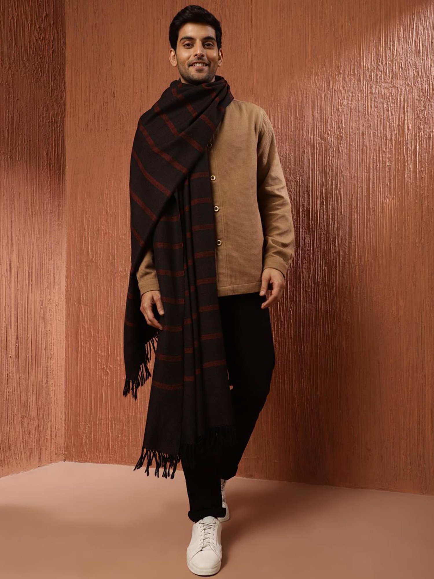 Fabindia Dark Brown Striped Shawl