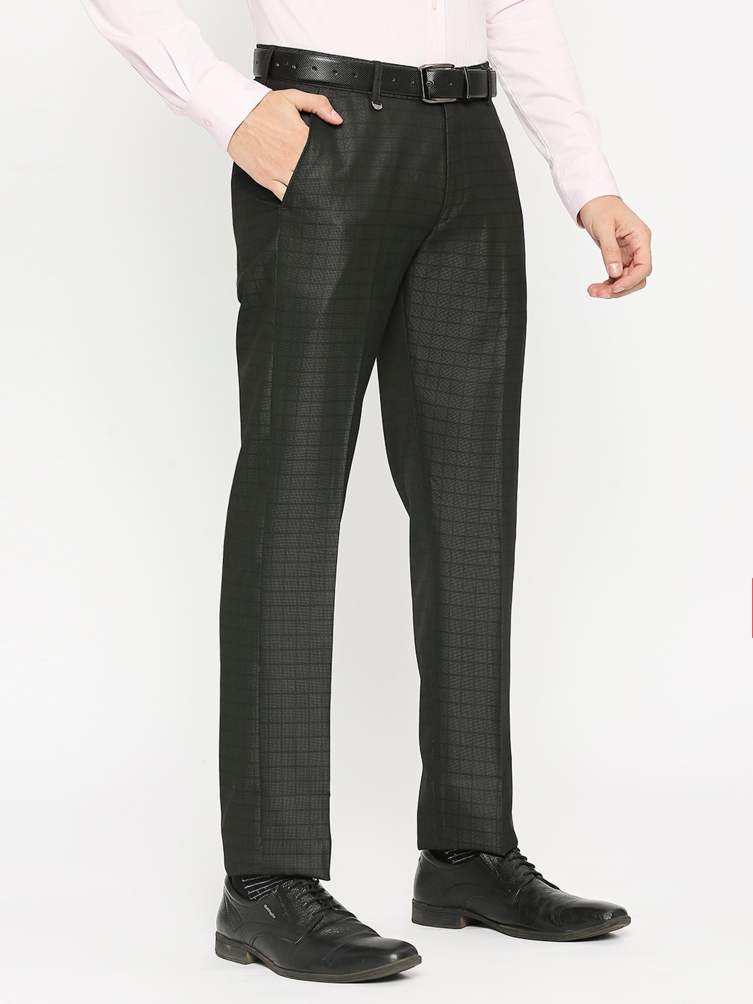 SOLEMIO Black Slim Fit Check Flat Front Trousers