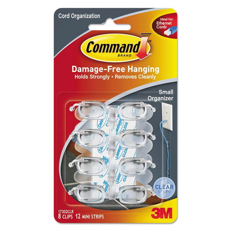 Command 17302CLR Cord Clip, Small, 1/2 Inch W, W/Adhesive, Clear, 8/Pack