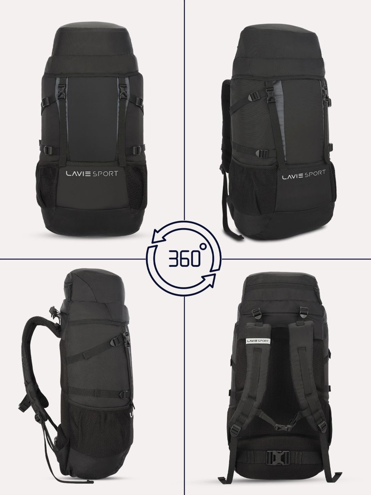 Lavie Sport Black Polyester Solid Rucksack - 45 Ltrs