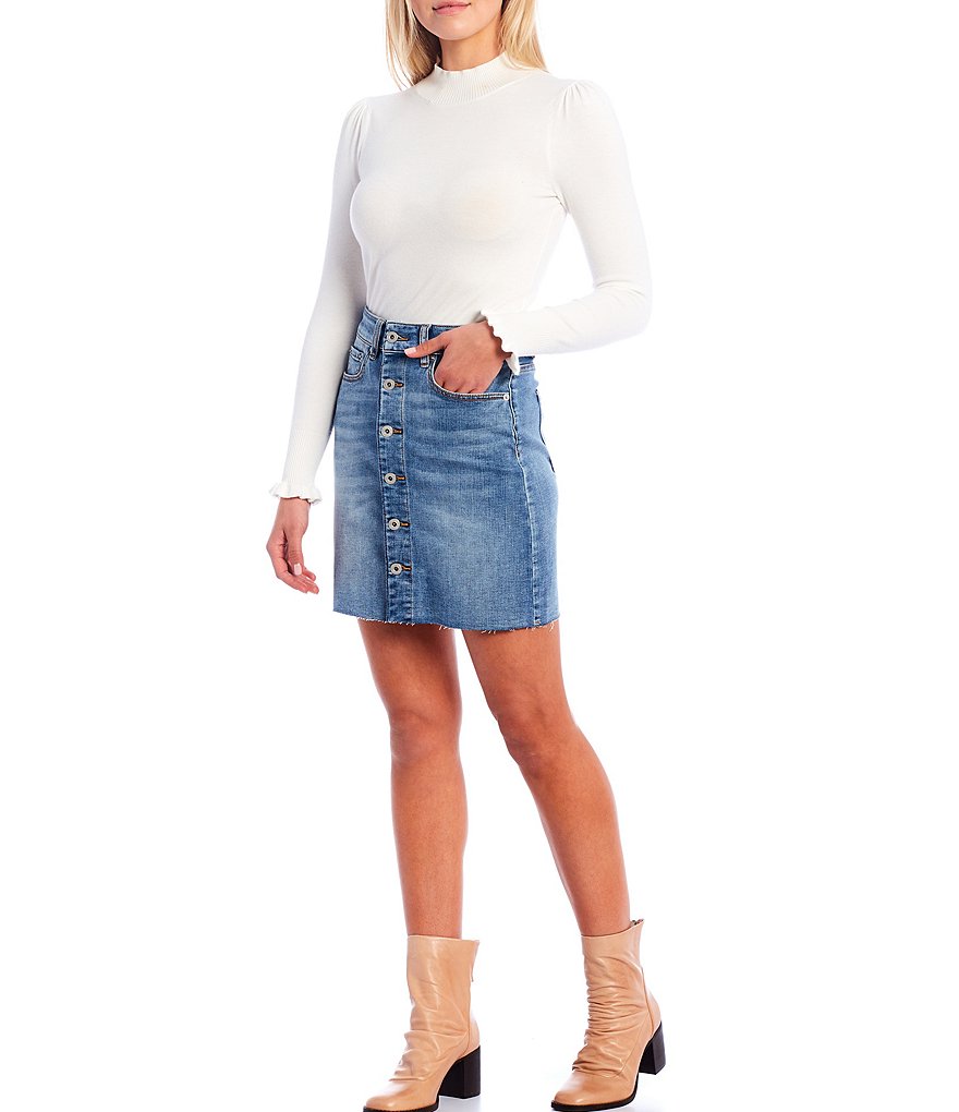 A Loves A Distress Hem High Rise Stretch Denim Skirt