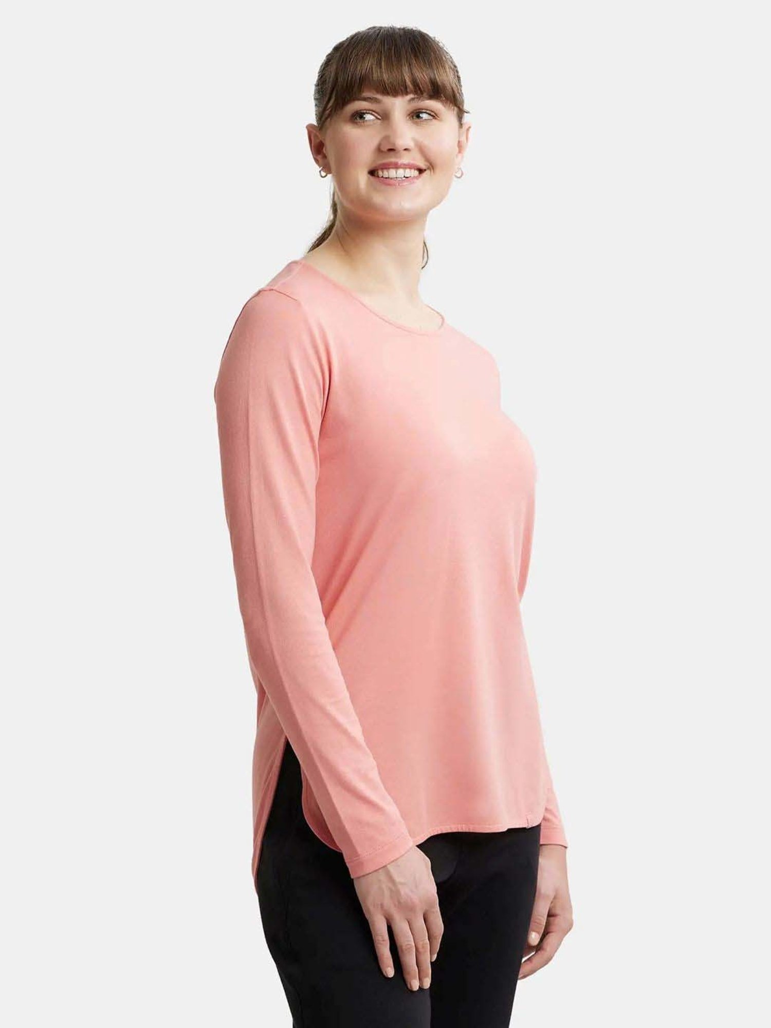 Jockey RX21 Women's Micro Modal Cotton Relaxed Fit Solid Round Neck Full Sleeve T-Shirt