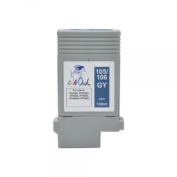 InkOwl Compatible Ink Cartridge Replacement for CANON PFI-105GY, PFI-106GY (130ml, Gray) for iPF6300, iPF6300S, iPF6350, iPF6400, iPF6400S, iPF6450 printers