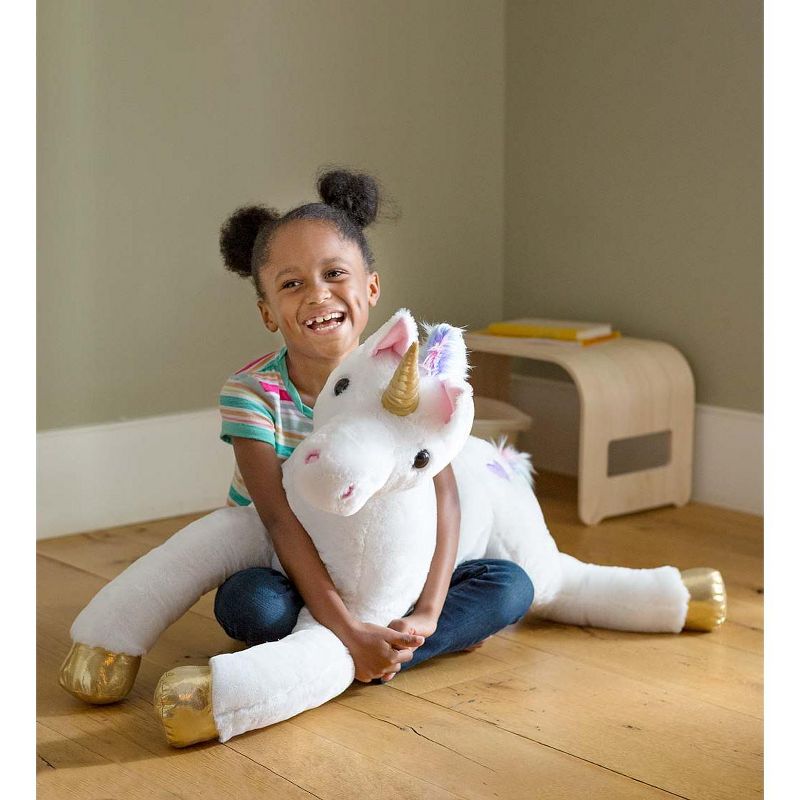 Magic Cabin - Razzle the 40"L Jumbo Plush Unicorn with Embroidered Hearts, and Rainbow Tail and Mane