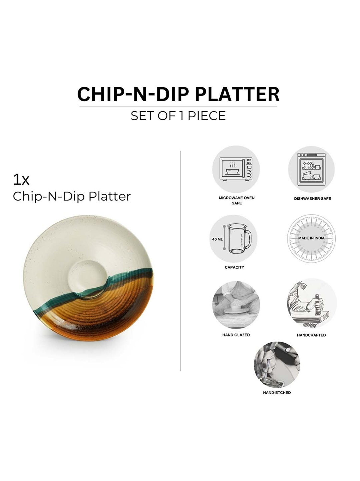 ExclusiveLane Zen Garden Brown & Green Ceramic Hand Glazed Dip Serving Platter (0.04 L)