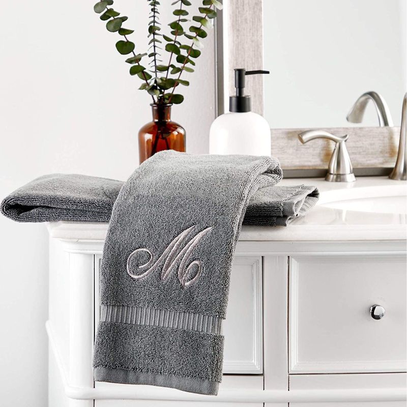 Juvale 2 Pack Monogrammed Hand Towels, Letter M Embroidered Gift (16 x 30 in, Grey)
