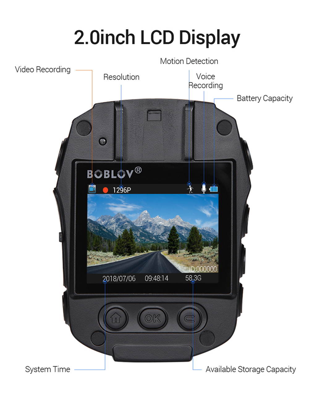 Boblov HD 1296P Body Worn Camera 64GB Police Security IR Night Vision 32MP Video