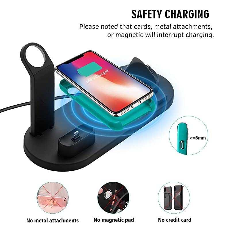 Charger 3 in 1 Charging Station Power Dock for iPhone/AirPods Qi-Certified Fast Charging Stand iPhone 12/11/11Pro/11Pro Max/X/XS/XR/Max / 8/8 Plus Samsung (Black)