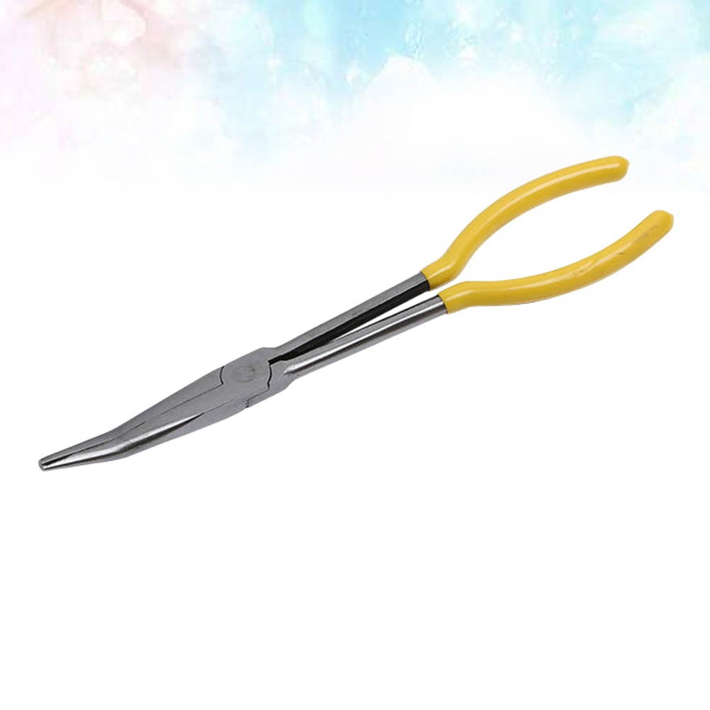 1pc Extra Long Plier Practical Crimping Plier Mechanic Equipment Repairing Wire Clamp (Bending of 25 Degrees Yellow)