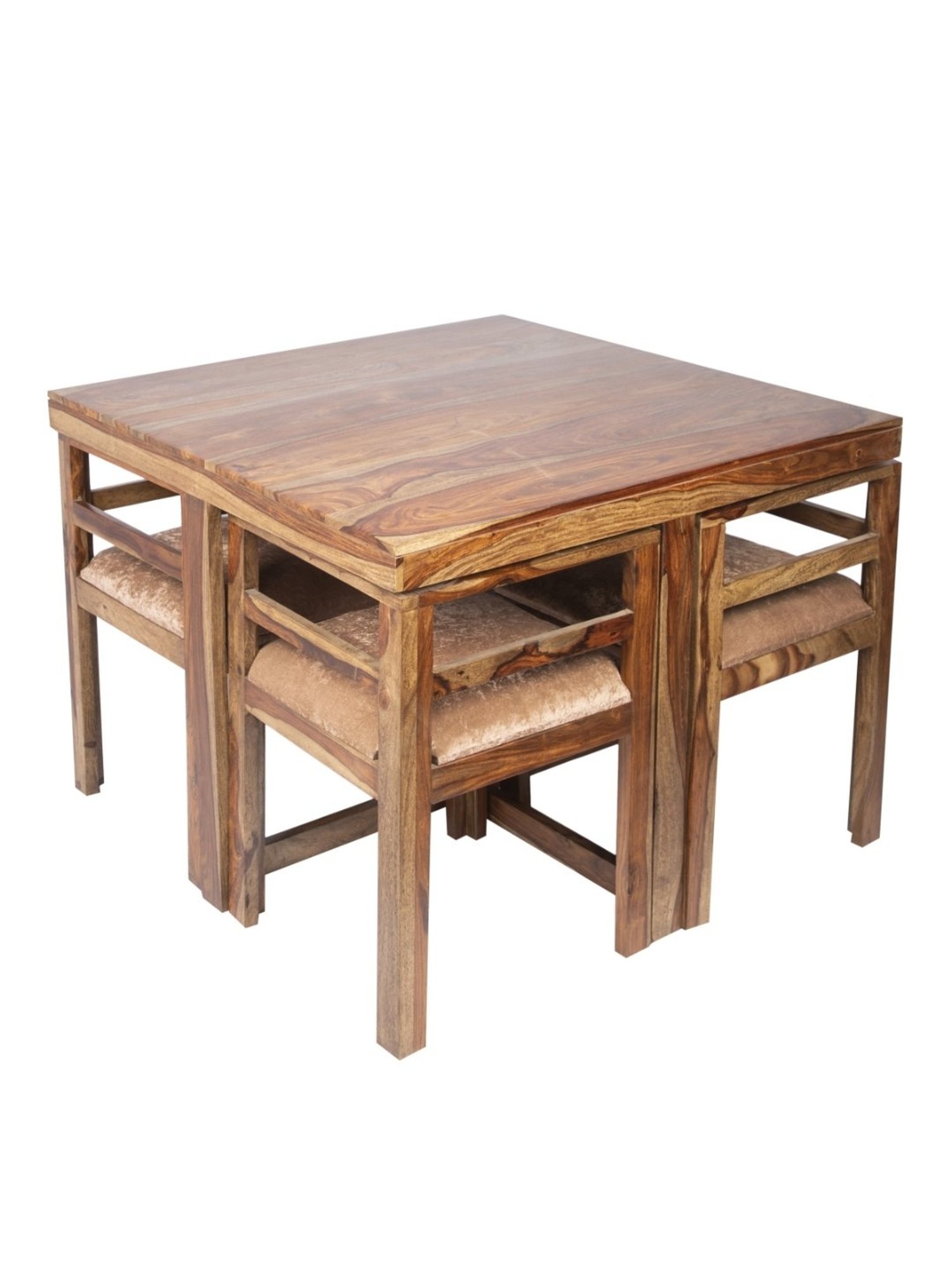 Ikiriya Kingston Solid Brown & Beige Wood 4 Seater Dining Table Set Teak Finish