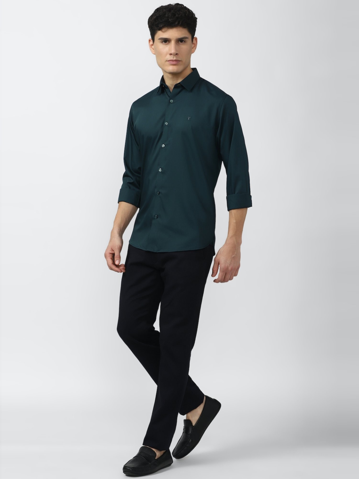 V Dot Green Slim Fit Shirt