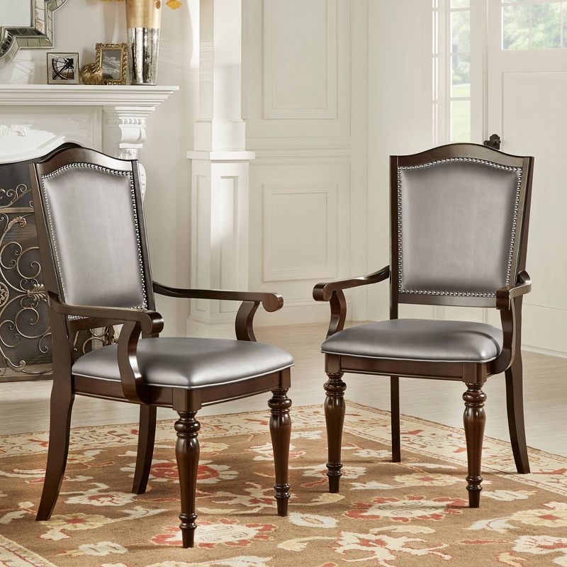 Set of 2 Marist Nailhead Accent Dining Armchairs Silver - Inspire Q