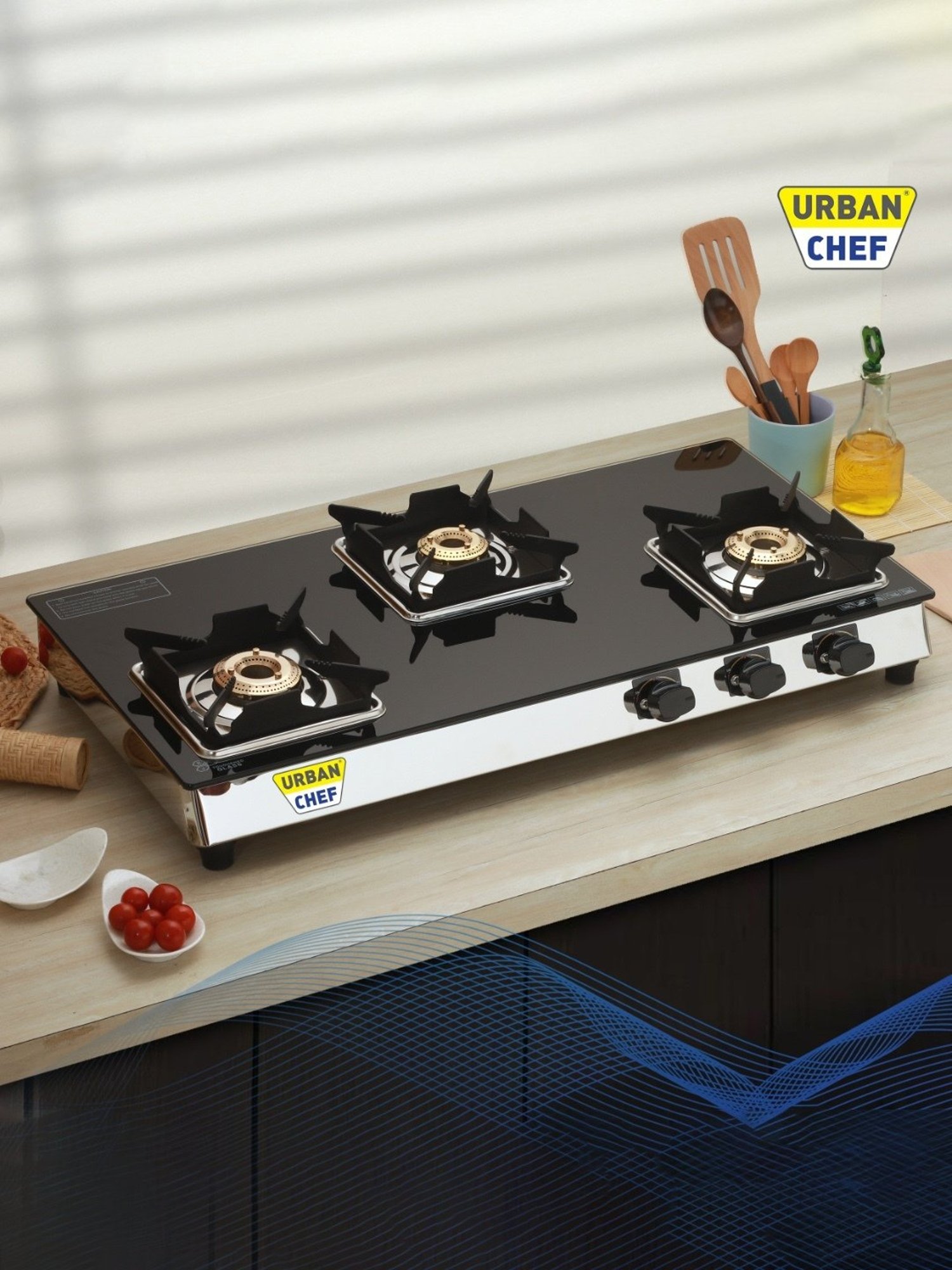 Urban Chef Gas Stove with 3 Burners ( Black )