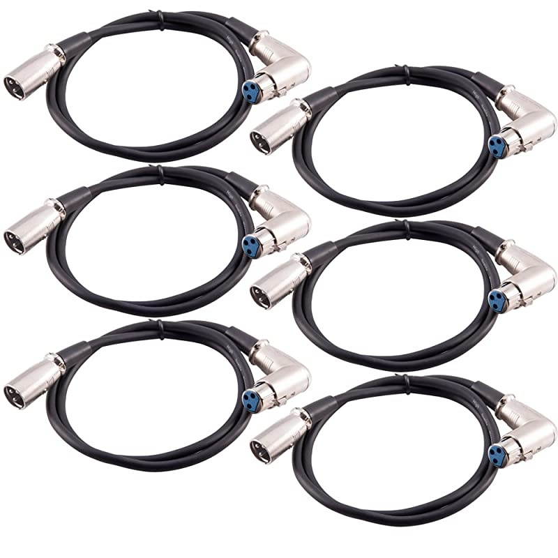 XLRRAS 6 Pack of 3 XLR Male to Right Angle Female Audio Patch Cables