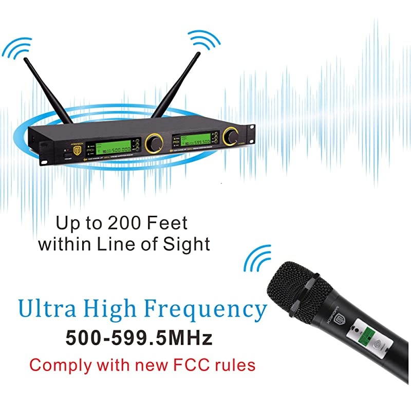 UK2000 UHF 2 Channel Wireless Microphone System with Two Handheld Microphone with FCC Certification Perfect for PartyWeddingChurchConferenceSpeech 200 Selectable Frequencies