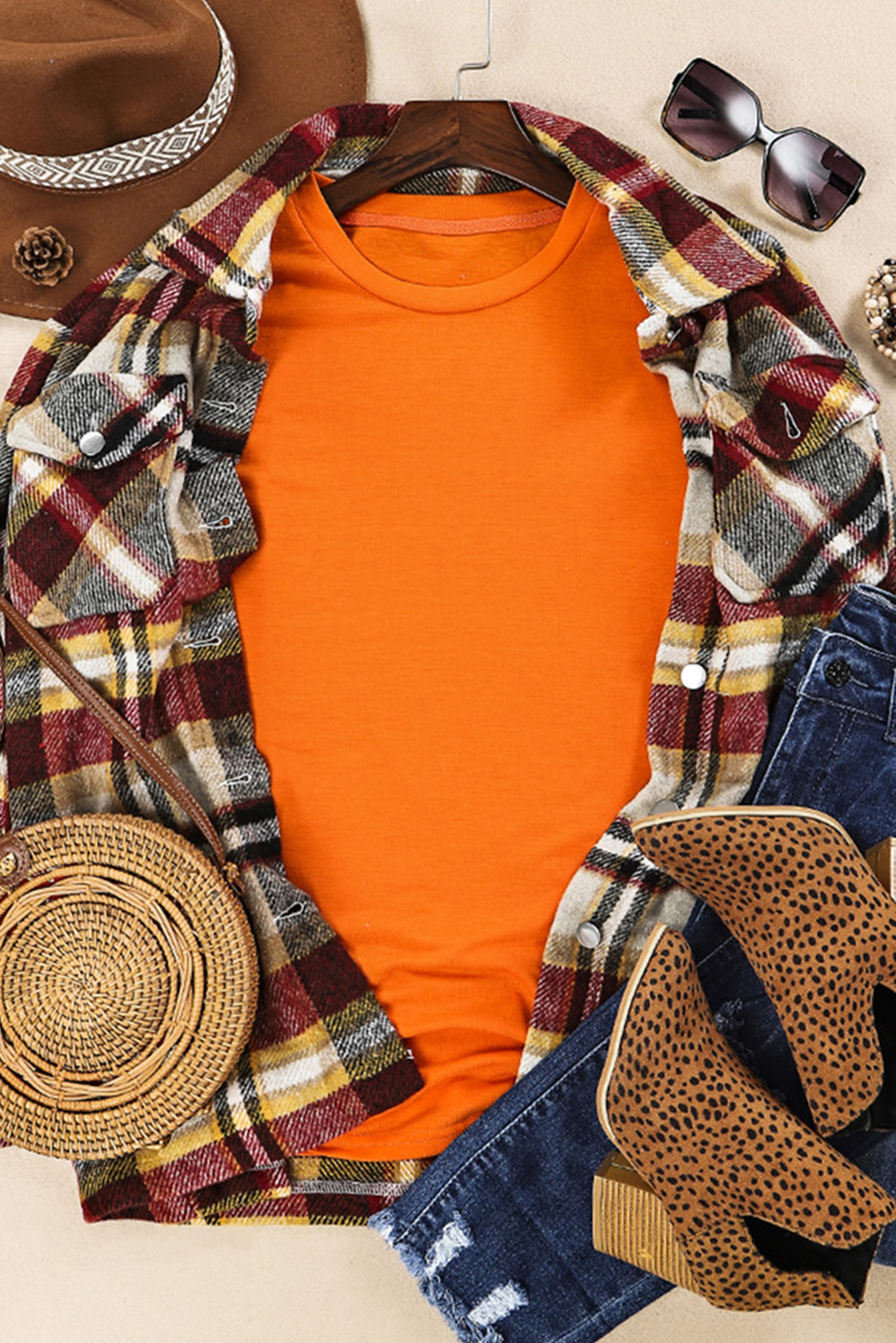 Blank T Shirt - Orange Crewneck Rolled Up Short Sleeve Plain T-Shirt Customized