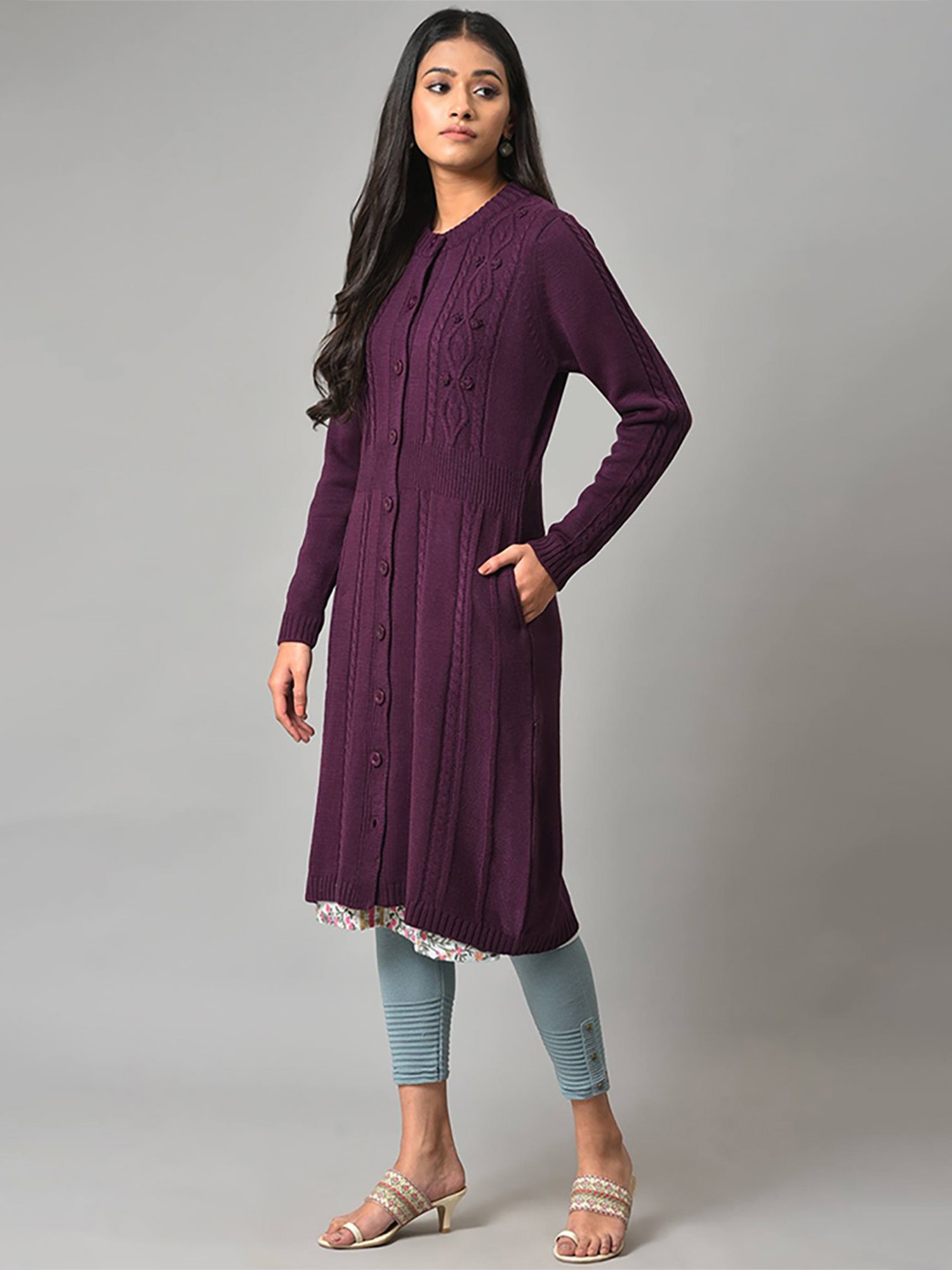 W Purple Knitted Cardigan