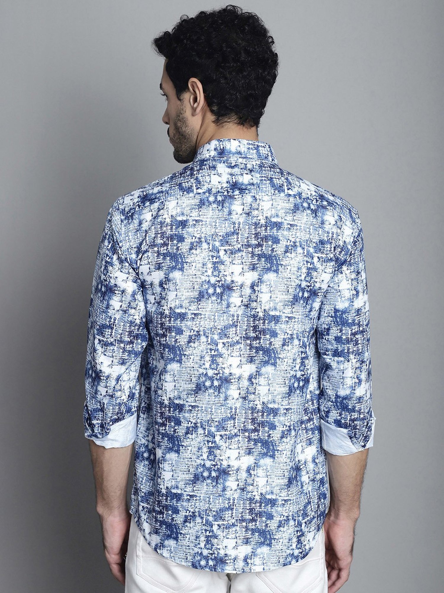 Jainish Blue Regular Fit Geometric Print Shirt