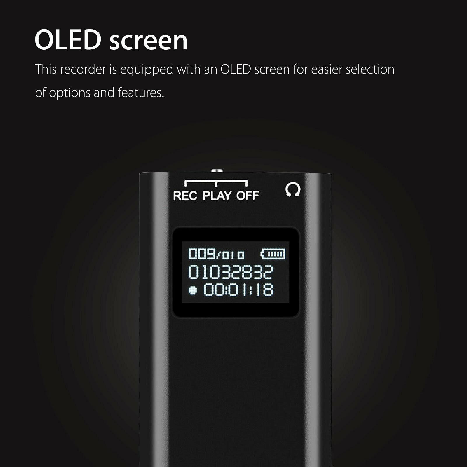 96 Hours OLED Screen Digital Voice Audio Activated Sound Recorder  MP3 Player
