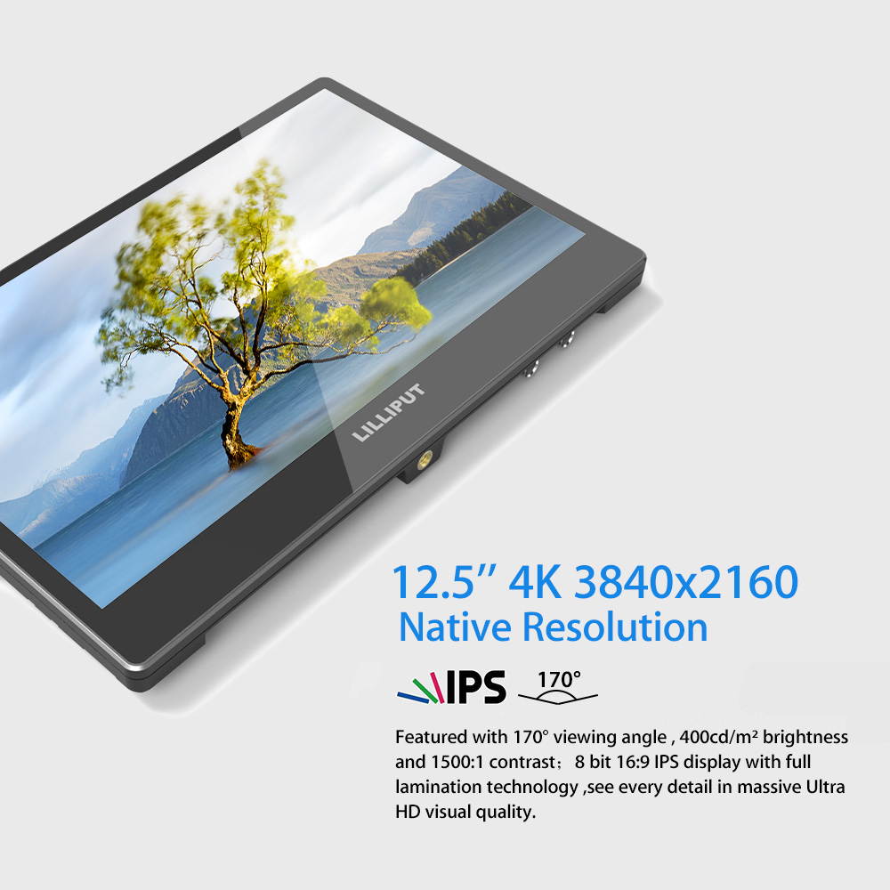 Lilliput 12.5 inch Monitor 4K 3840x2160 HDMI Quad View 3G-SDI input for Camera Top DSLR Field Display