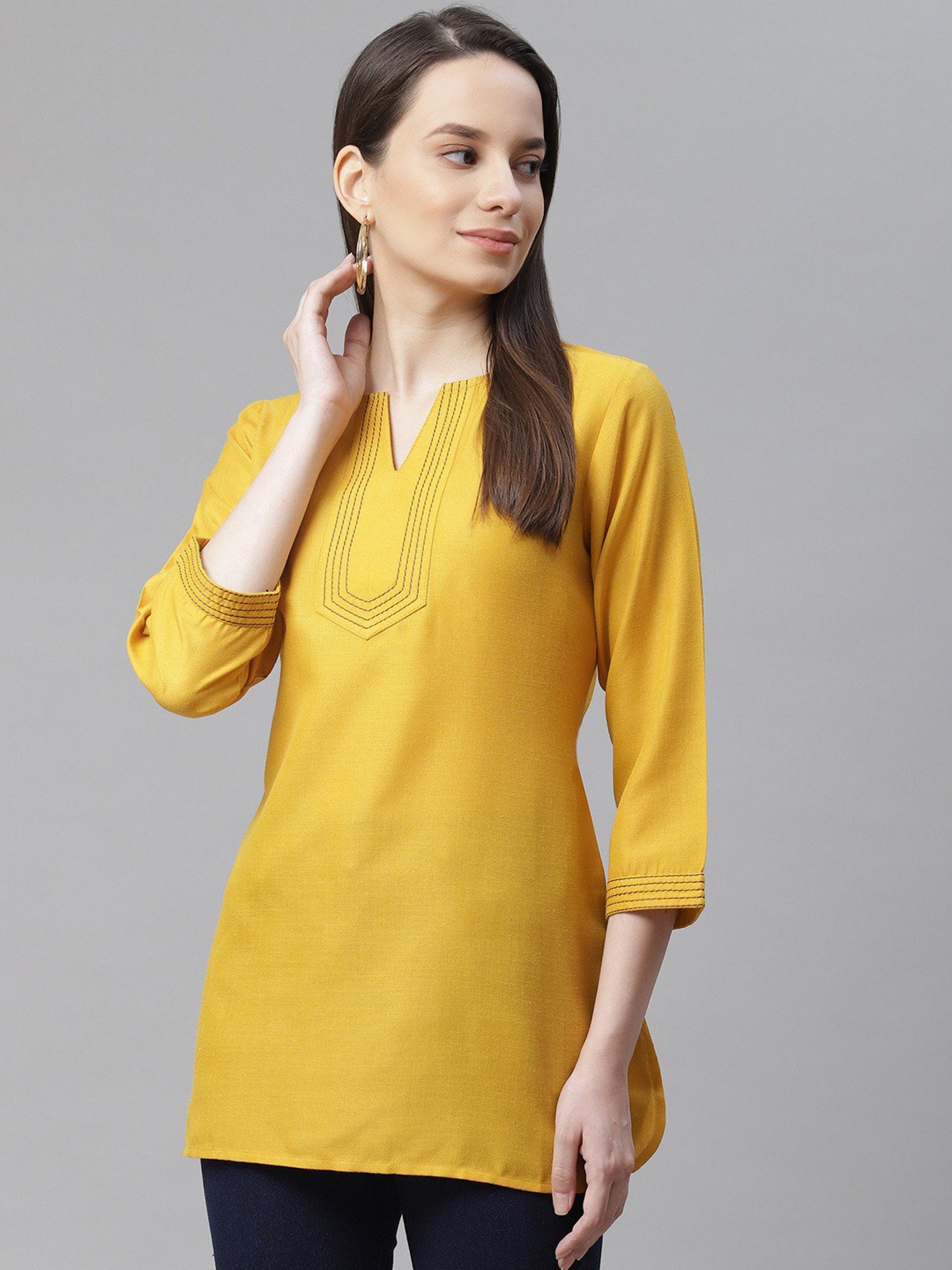 Cottinfab Mustard Regular Fit Cotton Tunic